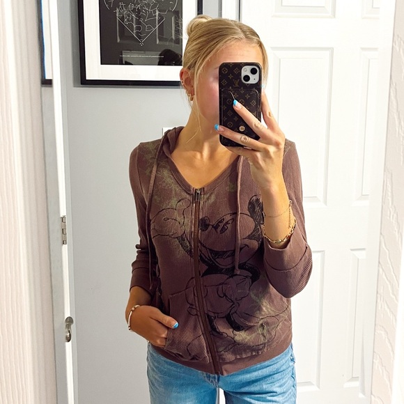 Disney Tops - Disney Mickey Brown Zip Up Sweatshirt